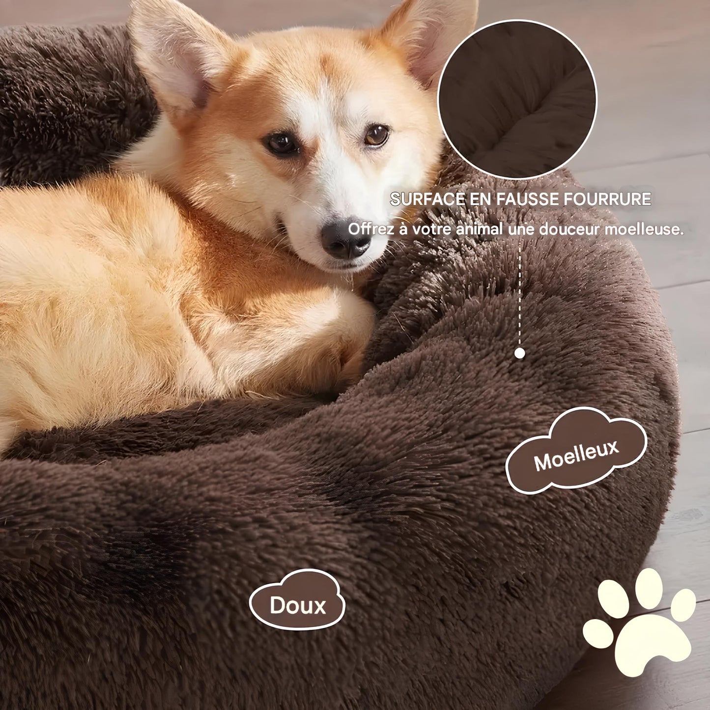 Lit moelleux brun pour chien ou chat-couchage en peluche doux.